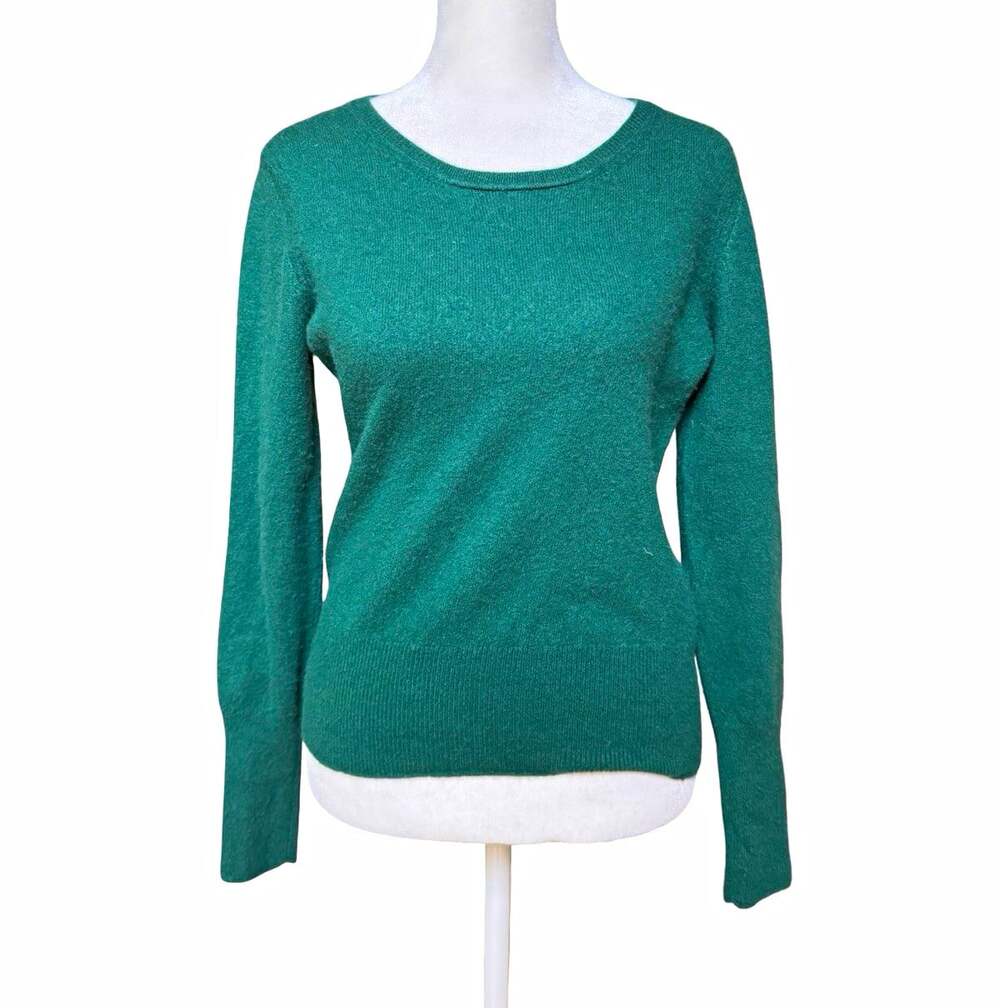 Qi Cashmere Green 100% Cashmere Knit Crewneck Pullover Sweater Womens L